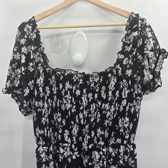 Siren Lily Black White Flowers Ruched Lined Side Slit Maxi Dress 3x - Picture 11 of 14